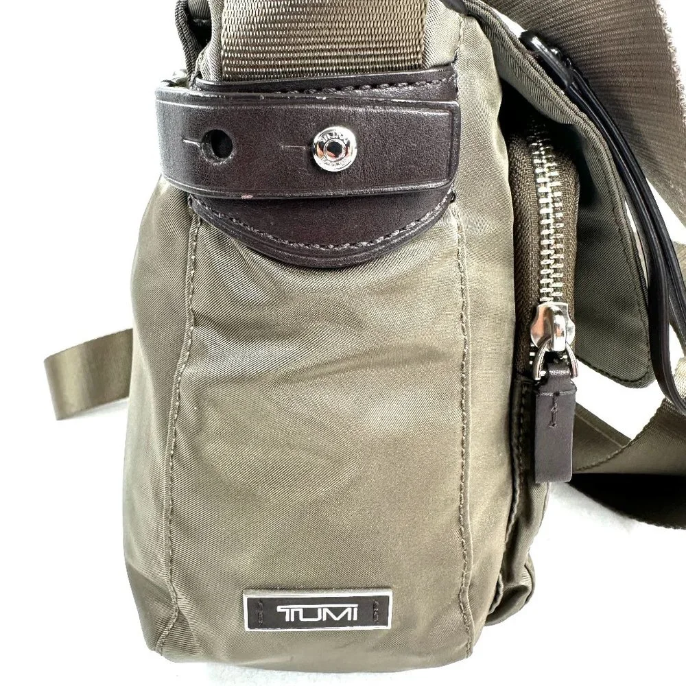 Tumi Taupe Olive Green Ballistic Nylon Small Crossbody Bag Travel Business